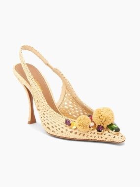 100% Authentic Dolce&Gabbana Flower-Detailed Woven Slingback Pumps
